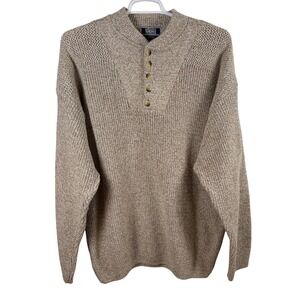 Vtg Sutter & Grant Mens XLT Tan Heathered Henley 100% Cotton Sweater Made in USA